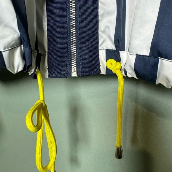 Zara Basics Women’s Striped Jacket w/ Neon‎ Drawstrings Size Small Navy/White - Picture 5 of 6
